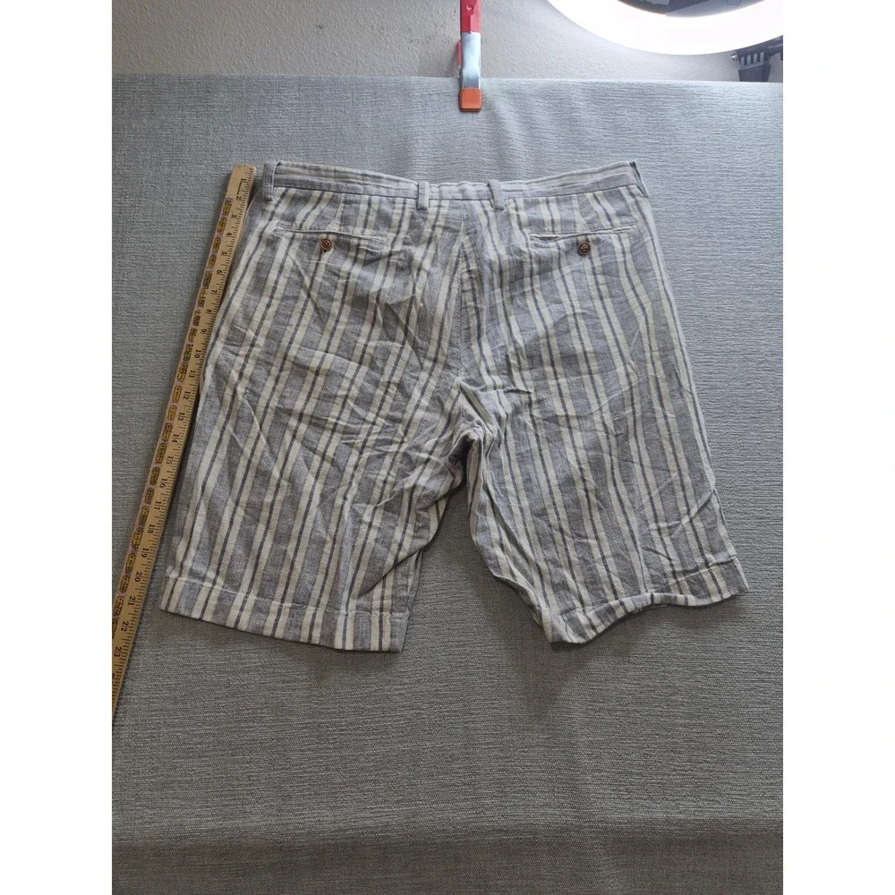 J. Crew Rivington Chino Shorts Mens 34 Blue White Striped Linen Flat Front